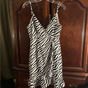 Zebra Print Ruffle Spaghetti Strap Mini Dress